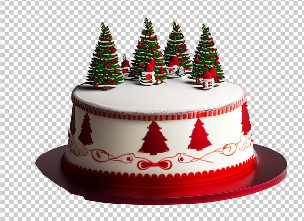 PSD torta di natale decorata con dolci figure di albero di natale babbo natale porta cervi slitta sull'abete