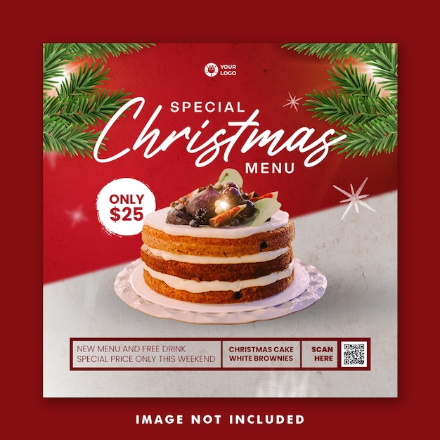 Christmas Cake Food Menu Social Media Post Square Banner Template