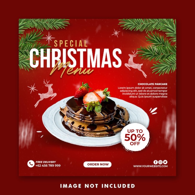 Christmas cake food menu social media post square banner template