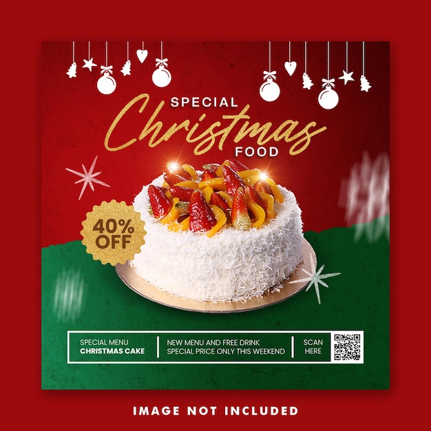 크리스마스 케이크 음식 메뉴 소셜 미디어 게시물 광장 배너 템플릿