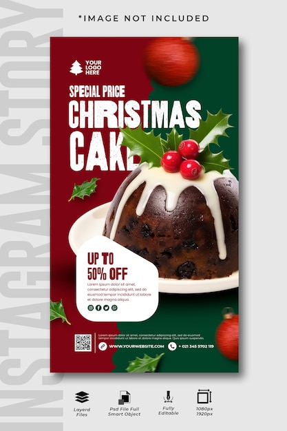 Modello di progettazione della storia di instagram della torta di natale