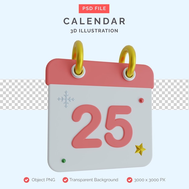 Illustrazione 3d del calendario di natale