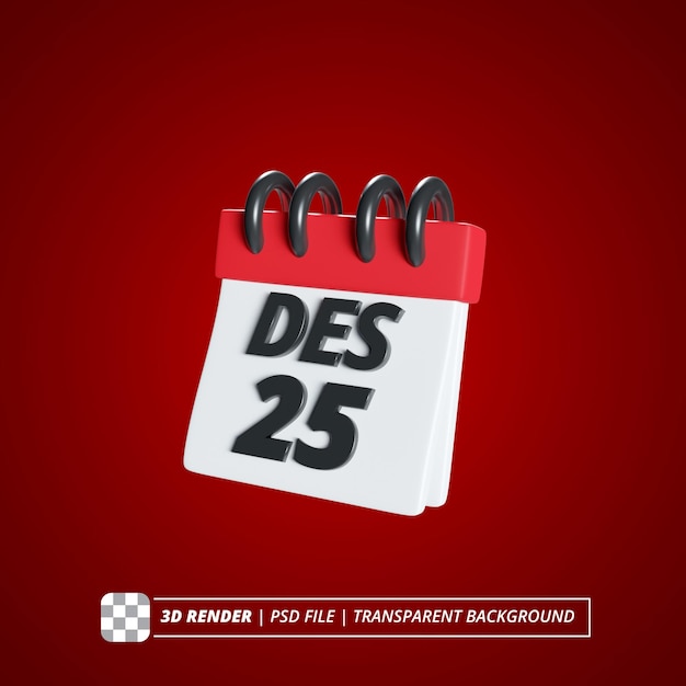 Calendario di natale 3d render imagini isolate