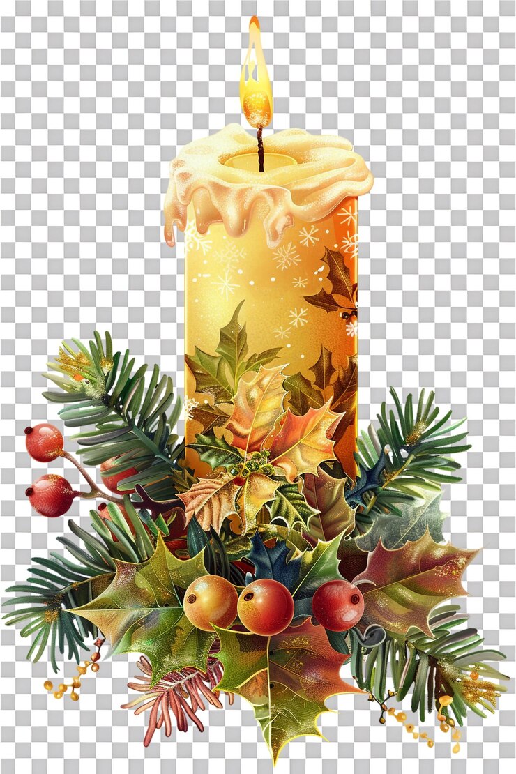 PSD christmas candle alone on transparent background