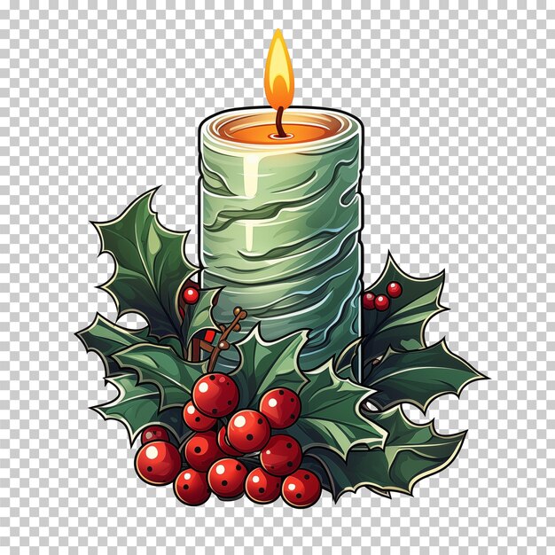 PSD christmas candle decoration with berry isolated