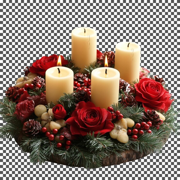 PSD christmas candle wreath isolated on transparent background