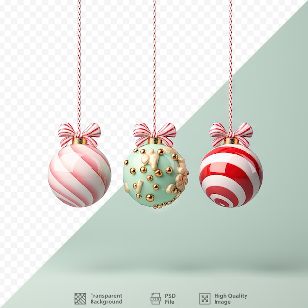 Christmas candy decorations displayed on a transparent background rendered with excellent quality