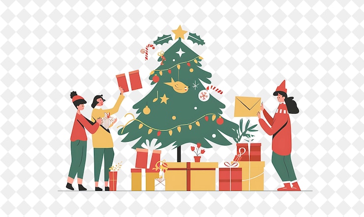 PSD christmas card making with characters designing and writing illustration christmas art design
