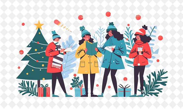 PSD christmas card making with characters designing and writing illustration christmas art design