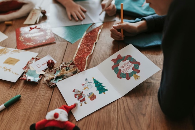 christmas card mockup psd on wooden floor festive stationery