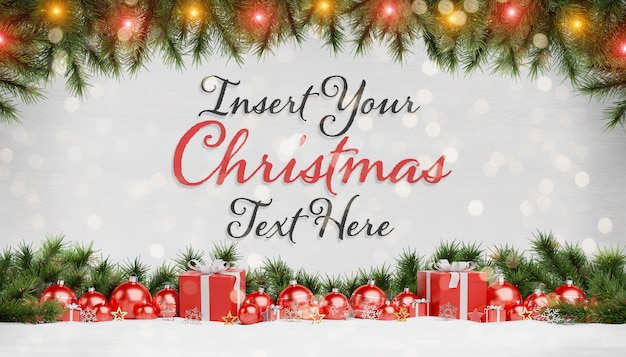 PSD Рождественская открытка макет с текстом и красными шарами