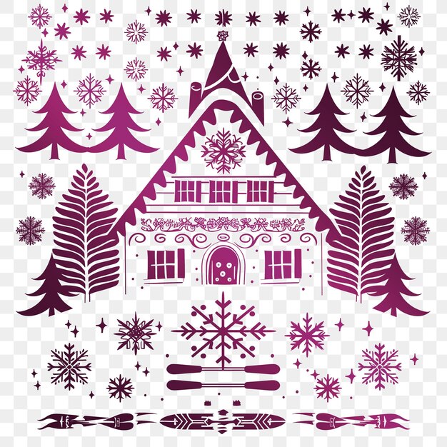 PSD a christmas card with a house and trees on it