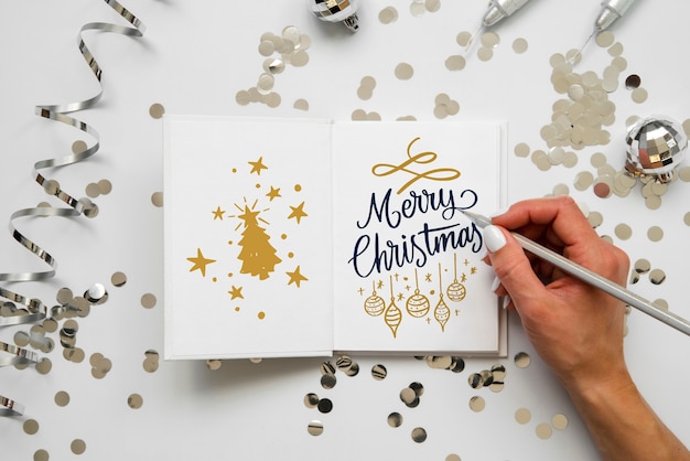 メリークリスマスメッセージ付きのクリスマスカード