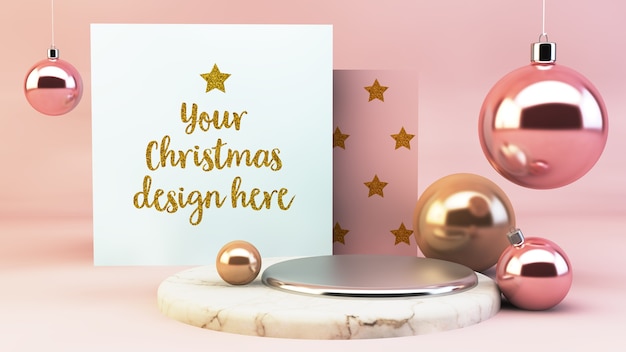최소한의 핑크와 골드 배경에 크리스마스 카드 모형