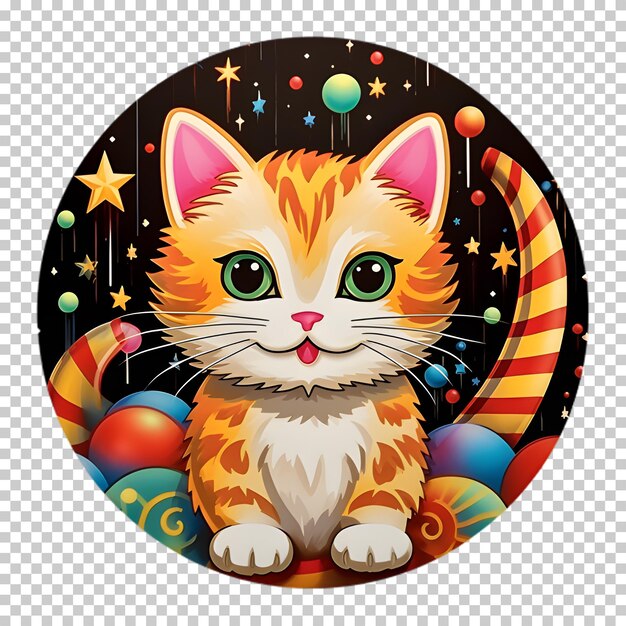 PSD christmas cat sticker isolated on transparent background