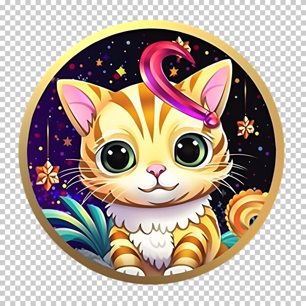 PSD christmas cat sticker isolated on transparent background