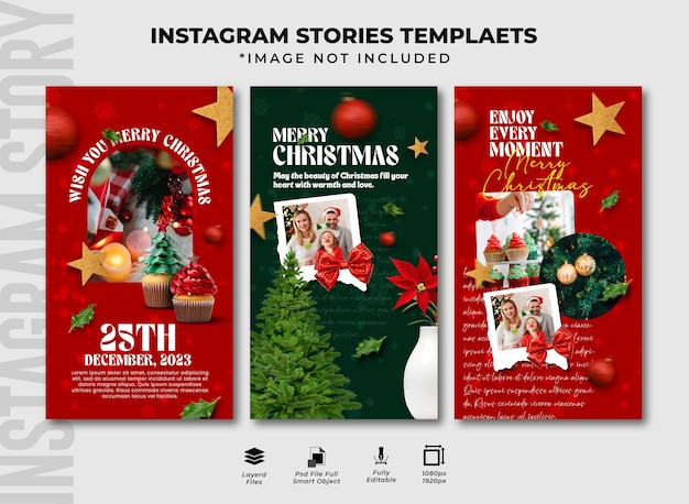 PSD Коллекция историй из instagram о праздновании рождества