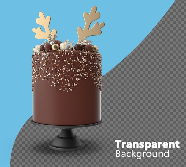 PSD christmas chocolate cake on a transparent background