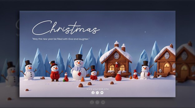 PSD christmas compositions with santa claus wooden house and snowman