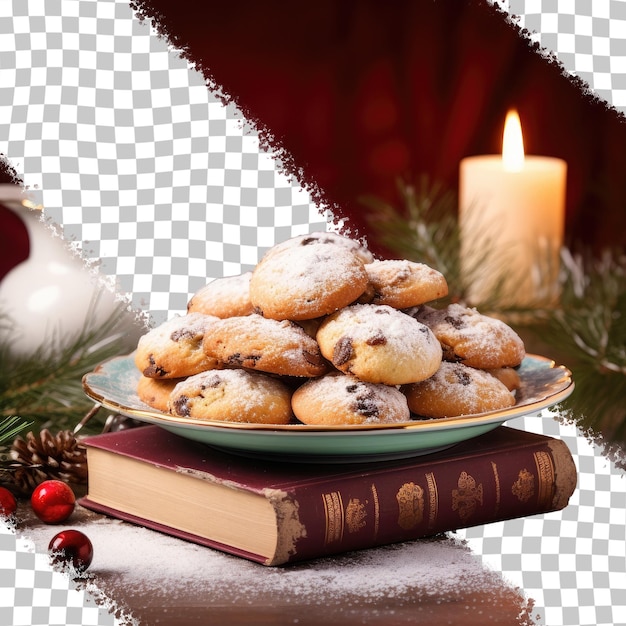 PSD christmas cookies on plate with book behind it