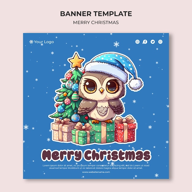 Christmas cute owl social media post design template