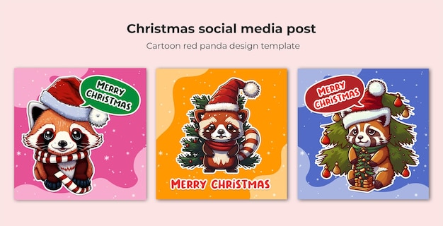 PSD クリスマスかわいい赤いパンダソーシャルメディア投稿デザインテンプレート