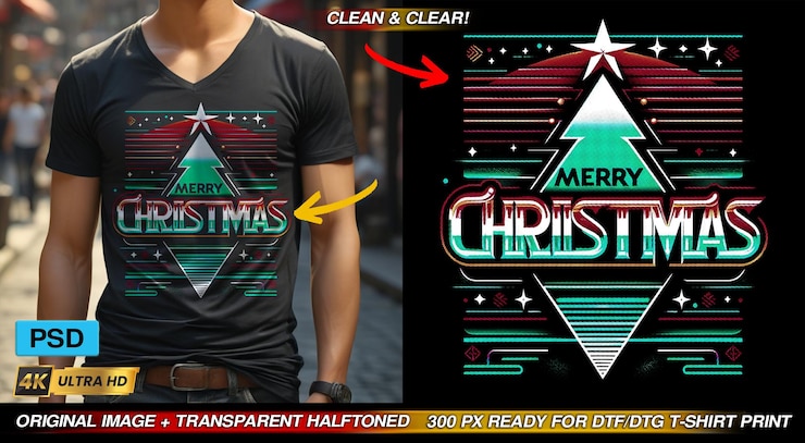 PSD christmas day tshirt neon 80s design dtf dtg