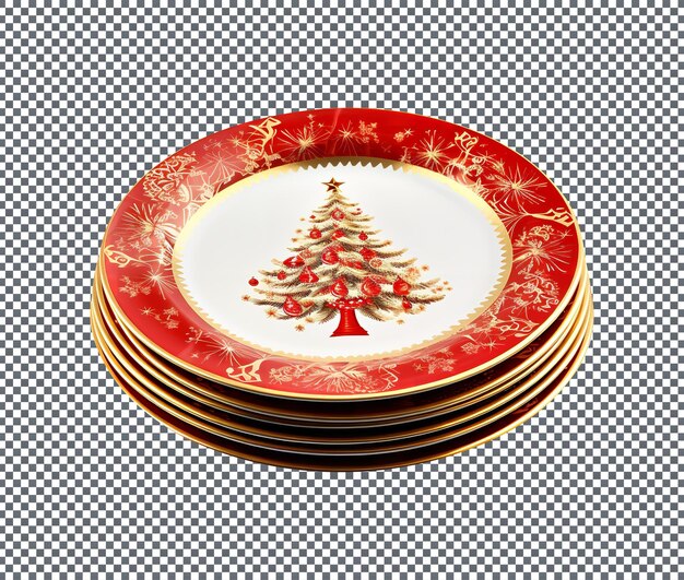 PSD christmas decorated plates isolated on transparent background