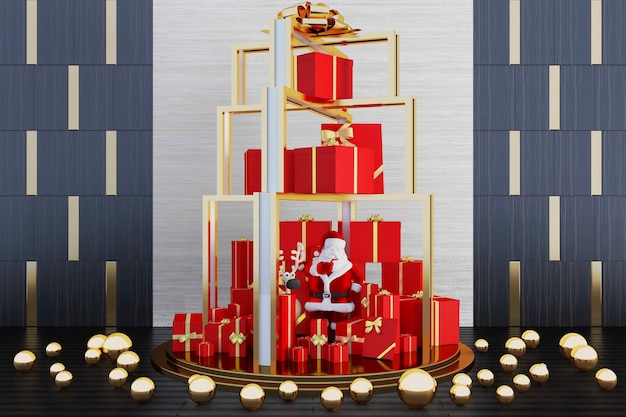 Christmas decoration with big gift box Premium Psd