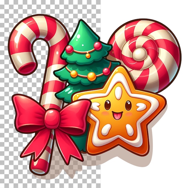 Christmas decoration with christmas tree star and lollipop cartoon style vector illustration