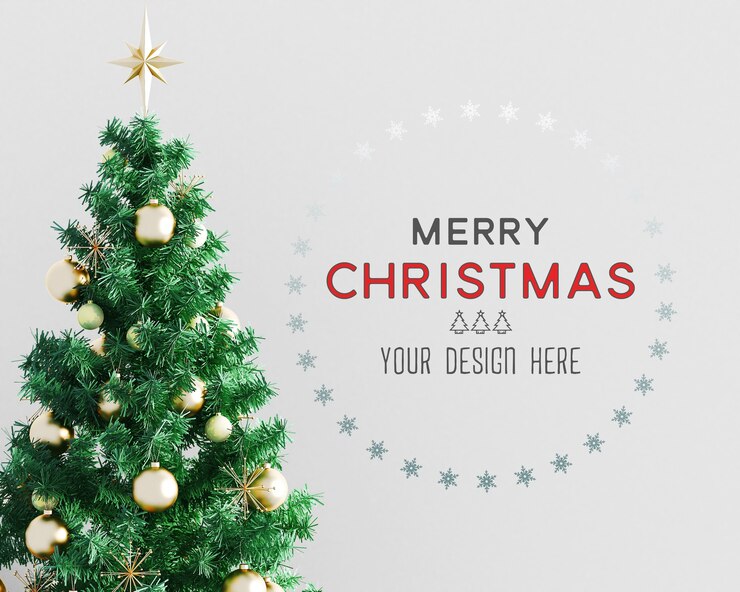PSD クリスマスツリーと壁紙のモックアップでクリスマスの装飾