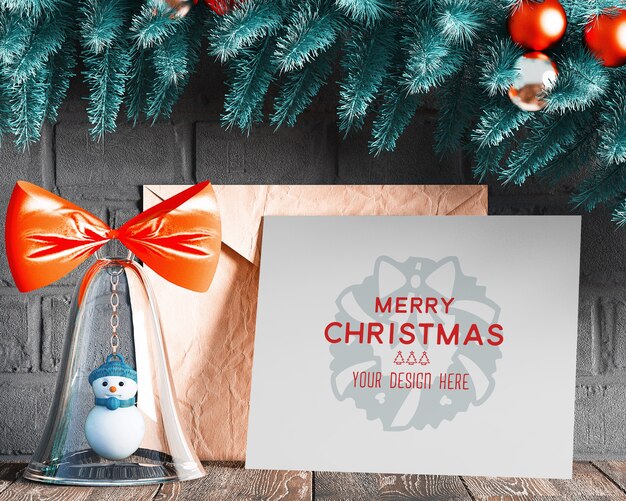 Christmas decoration with greeting card mockup