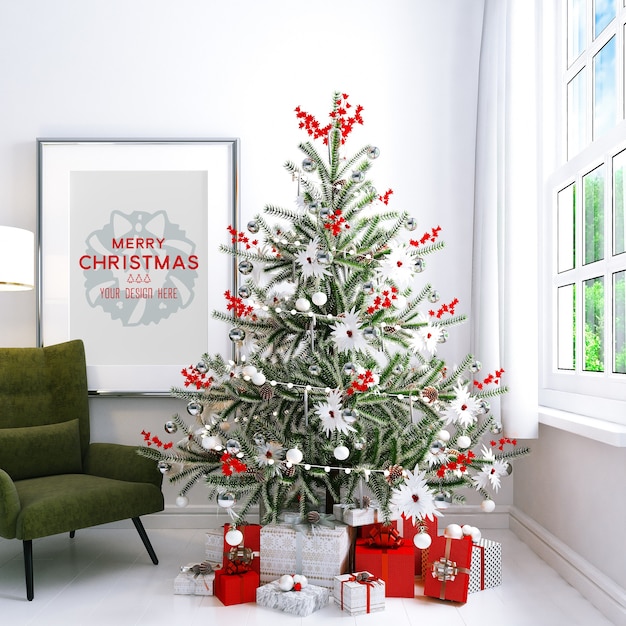PSD christmas decoration with picture frame mockup