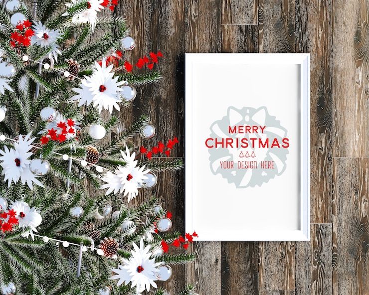 PSD christmas decoration with picture frame mockup