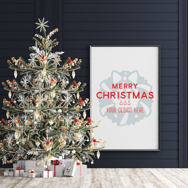 PSD christmas decoration with picture frame mockup