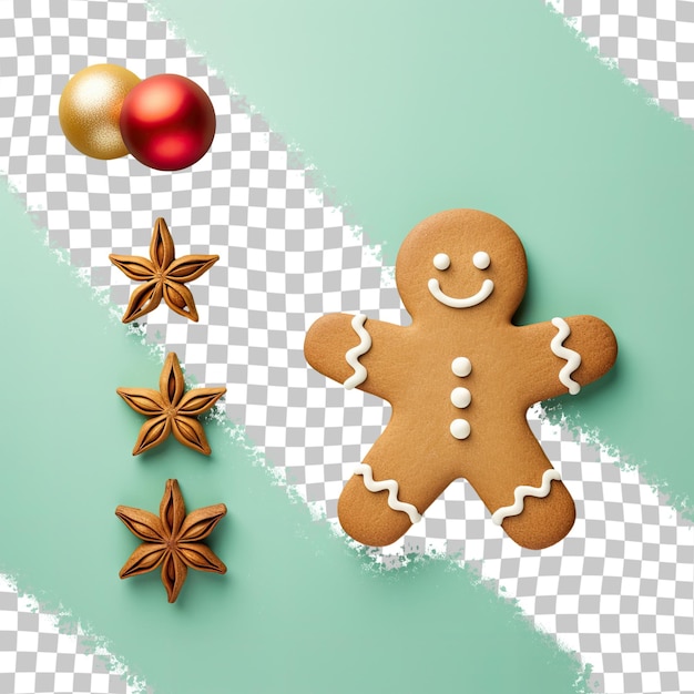 PSD christmas decoration with tree gift and gingerbread on transparent background