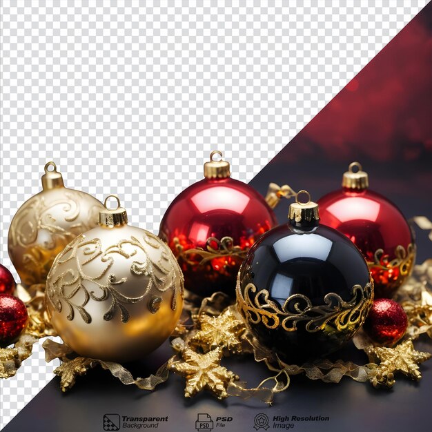 PSD christmas decorations in gold red and black isolated