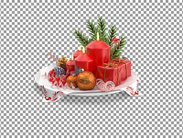 Christmas decorations on a plate with transparent background