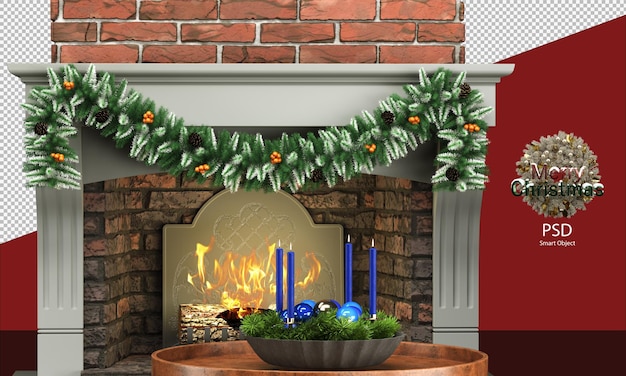 christmas decorative bowl on table in front of fireplace