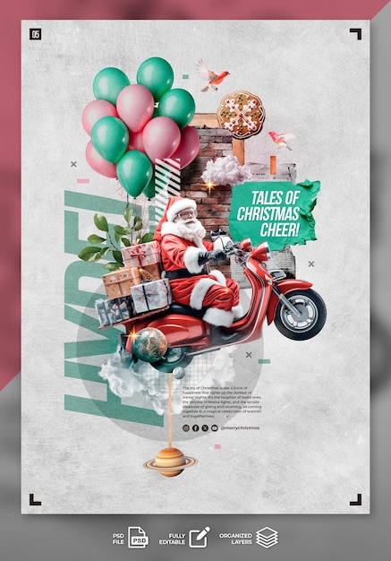 PSD modello multimediale per social media con collage di poster digitali di natale