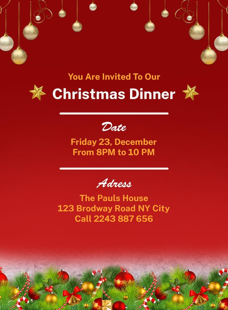 PSD christmas dinner invitation card design template