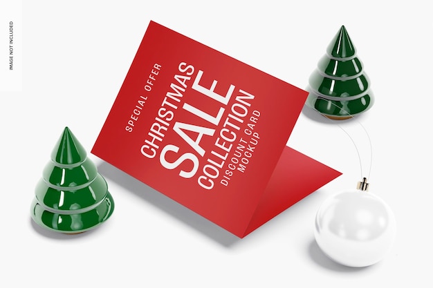 PSD christmas discount card mockup, perspective