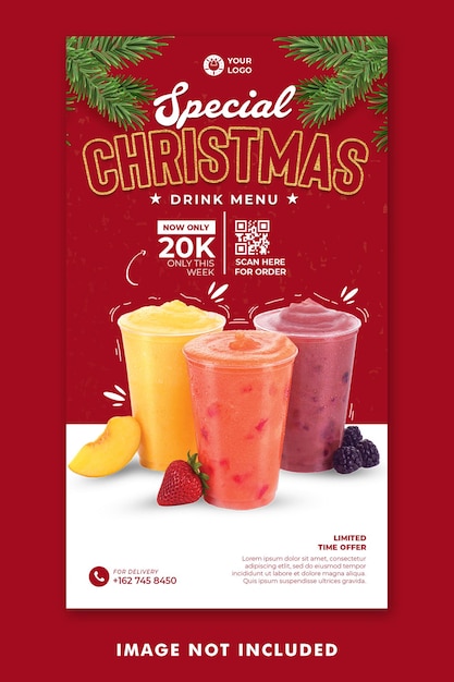 PSD christmas drink menu social media post instagram stories template