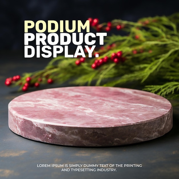 PSD christmas elegant and natural podium with tree stage display mockup for show product presentation