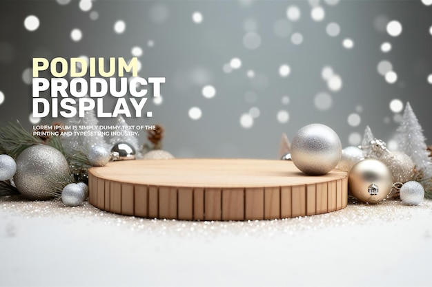 PSD christmas elegant and natural podium with tree stage display mockup for show product presentation