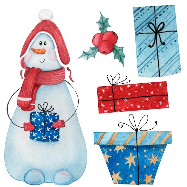 PSD christmas elements set snowman and gifts