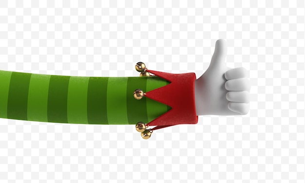 Christmas elf hands Finger shows direction thumb up like gesture