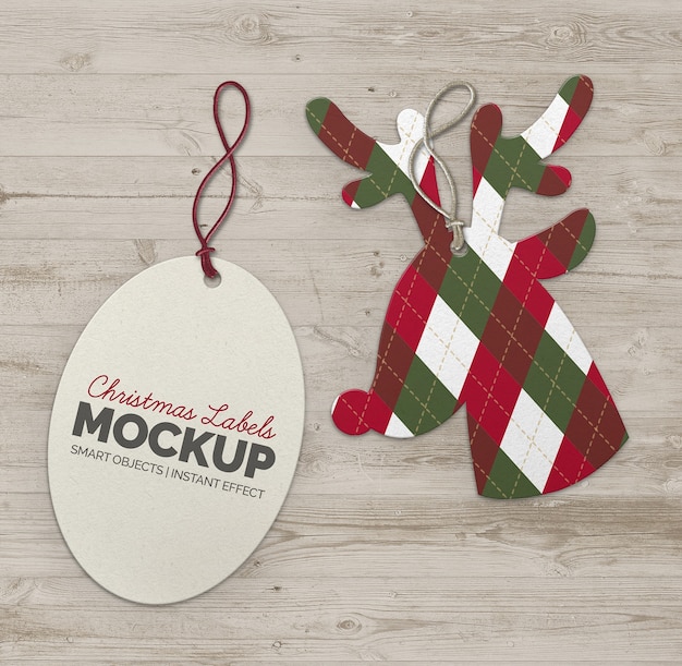 PSD christmas elipse and reindeer labels mockup