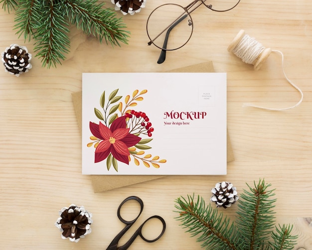 PSD christmas eve assortment with card and envelope mock-up