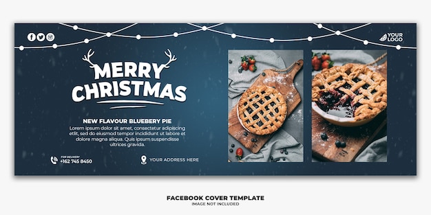 PSD christmas facebook cover banner template for restaurant food menu pie